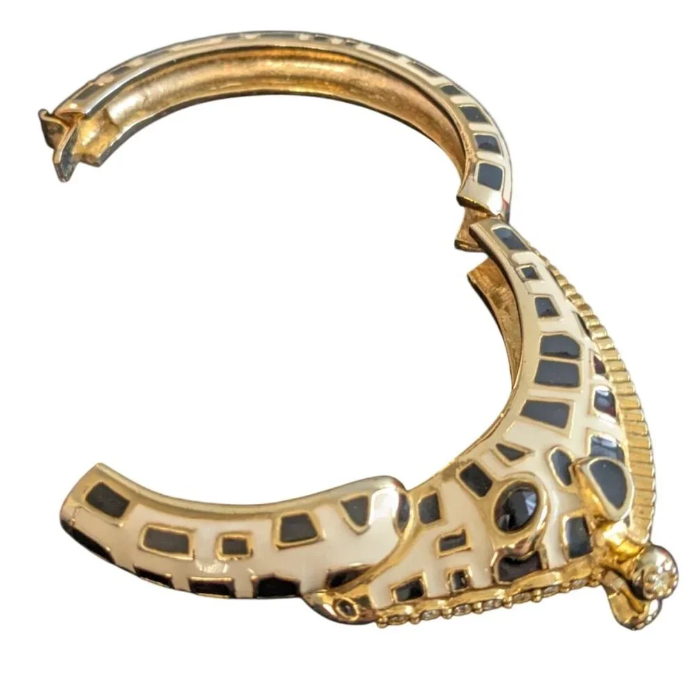 Gold-Tone Giraffe Design Hinged Bracelet size 6.5 with Black & White Enamel Deta - Picture 7 of 13